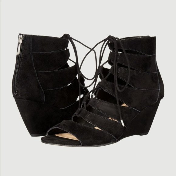 Sam Edelman Black Suede Wedges - Picture 1 of 8